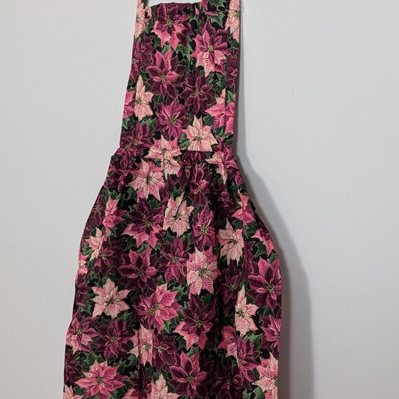 Vintage 1980s Child's Apron Pink Purple Poinsettias Quilted Front All Cotton USA - Picture 3 of 16